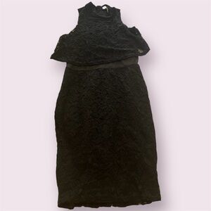 Bar III black lace tiered dress with sheer layer